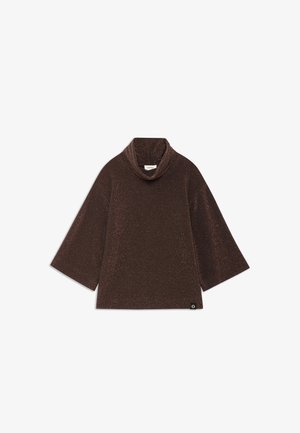 Brončana majica od šim rastvorljive tkanine s krojem na vratu i širokim trodjeljnim rukavima. Oznaka se nalazi u donjem lijevom kutu.