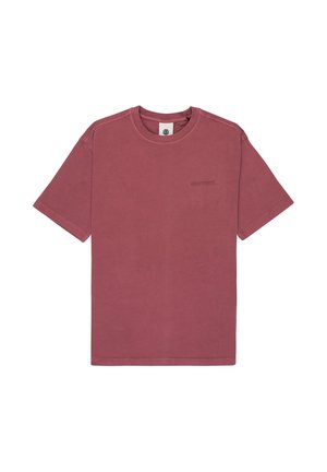 Kortærmet vinrød T-shirt med rund hals og lille "element"-logo på venstre bryst, vist fladt på hvid baggrund.