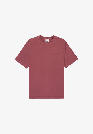 Kortærmet vinrød T-shirt med rund hals og lille "element"-logo på venstre bryst, vist fladt på hvid baggrund.