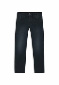 Mörkblå denimjeans med slim fit, fem fickor och knappstängning. Har subtila sömmar och en logotyp på midjebandet.
