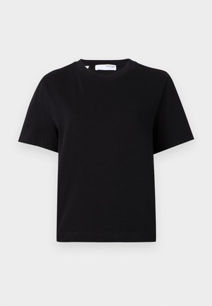 T-shirt en coton noir avec un col rond, des manches courtes et un ourlet droit. Design simple, sans motifs ni accents visibles.