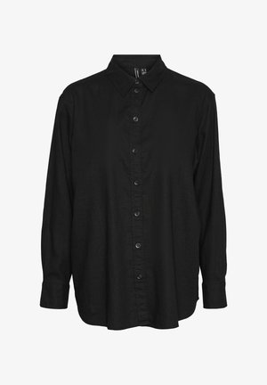 Must mustriid plaid kampsun, mis on valmistatud kerge materjali pealt. Omab teravat kraed, pikki varrukaid ja mugavat lõike. Esiosal on nööbid ja mustreid pole.