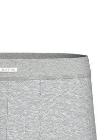 Grau Baumwollboxershorts mit passendem elastischen Bund. Verfügt über eine subtile Textur und ein Etikett mit "IMPETUS" auf dem Bund.
