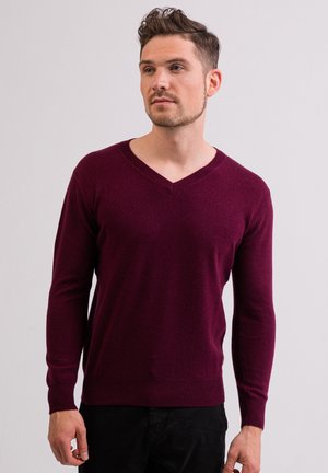 V-AUSSCHNITT - Strickpullover - cranberry rot