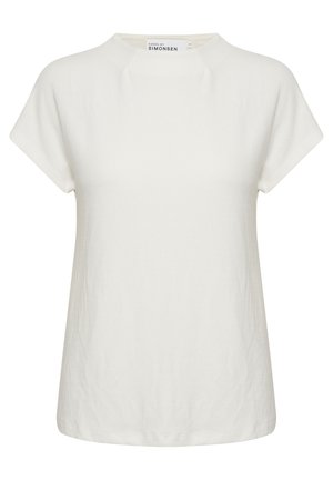 Lagani, majica s kratkim rukavima u boji krema, s okruglim izrezom i suptilnom teksturom. Čiste linije bez vidljivih logotipa ili ukrasa.