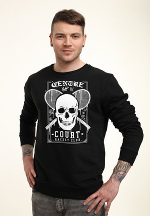 Zwarte sweatshirt met een grafische print van een schedel en gekruiste tennisrackets. Ribgebreide manchetten en zoom met een klassiek ronde halsontwerp.