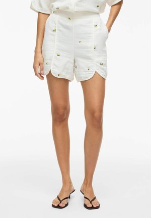 VILA SHORTS VIBRODERA MID-WAIST - Šortky - snow white