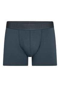 Mænds boxer briefs i mørkeblå, med blødt stof, tætsiddende design, elastisk talje med prægede logo og konturpung.