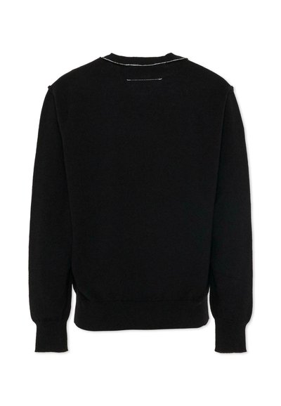 Felpa nera con scollo rotondo, polsini e orlo a costine, con dettaglio di cucitura sul retro. Tessuto morbido e strutturato, vestibilità casual.