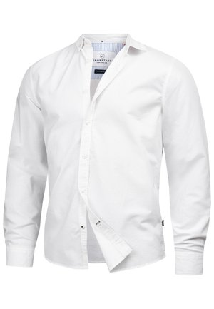 Witte langemouwen overhemd van katoen met een button-down kraag, met een subtiele logo en een ronde zoom. Gecoate stof en eenvoudig ontwerp.