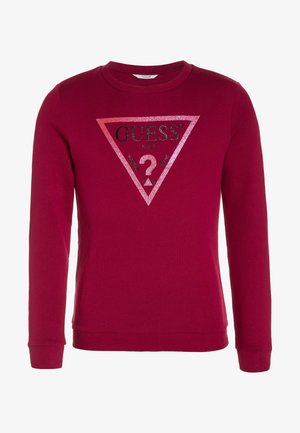 Czerwona bawełniana bluza z długimi rękawami, z trójkątnym, błyszczącym logo graficznym na środku. Prążkowany dekolt i mankiety.