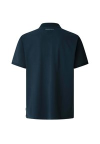 Korte mouwen polo shirt in donker marineblauw, gemaakt van soepele stof. Voorzien van een klassieke kraag en kleine tekst "LONDON W11" op de achterkant.
