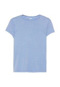 Lichtblauw katoenen T-shirt met een ronde halslijn en korte mouwen, met een zachte textuur en nette stikseldetails.