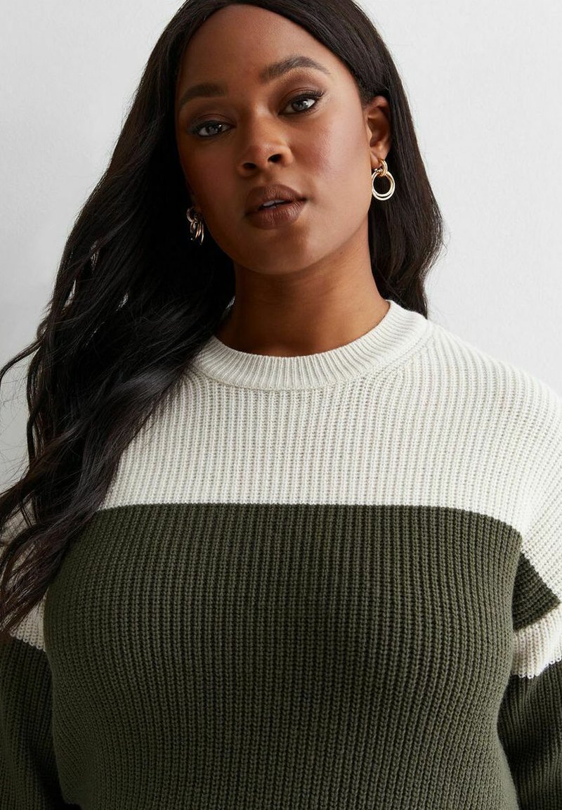 New Look Curves CURVES COLOUR BLOCK - Jumper - green pattern/mottled green  - Zalando.de