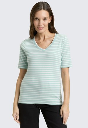 SLIM FIT MIT V-AUSSCHNITT - T-shirt imprimé - blue haze/offwhite stripe