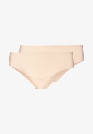 Pack de dos braguitas de bikini de mezcla de algodón beige. Textura suave, diseño de tiro bajo, cinturilla elástica y detalles de costura mínimos.