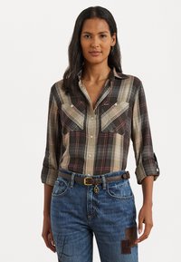 Lauren Ralph Lauren PLAID ROLL TAB SLEEVE SHIRT - Nööpidega pluus - brown/tan/blue multi