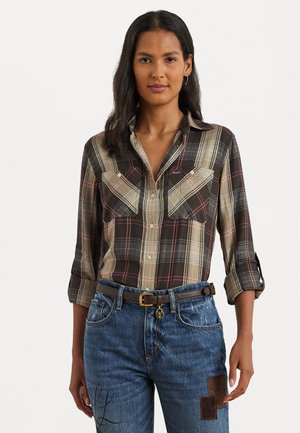 Lauren Ralph Lauren PLAID ROLL TAB SLEEVE SHIRT - Nööpidega pluus - brown/tan/blue multi
