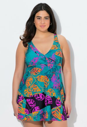 Ulla Popken VIBRANT LEAF PRINT  - Badeanzug - petrol