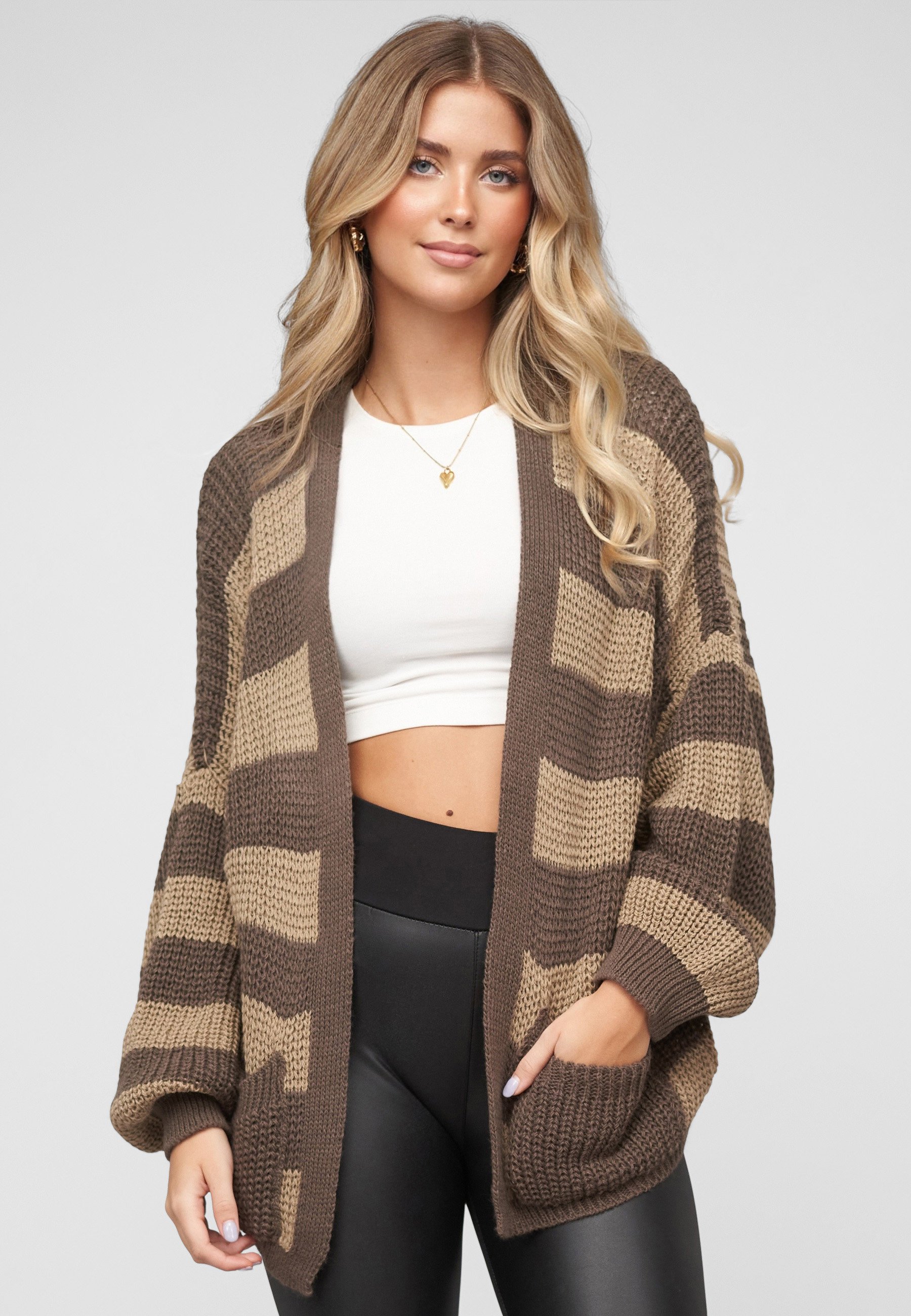 Lang gebreid vest beige gemêleerd • Prijs € 25,99 • online shop