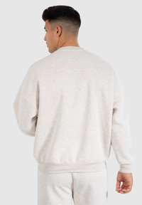 Sudadera gris claro, cuello redondo, mangas largas, ajuste relajado, tela suave, puños y dobladillo de canalé, diseño minimalista sin patrones visibles.