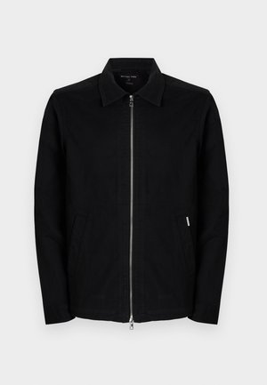 Veste zippée noire pour homme avec col et poches latérales, présentée sur un fond uni clair.