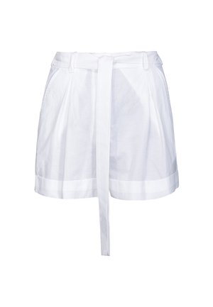 Shorts bianchi in cotone con cintura annodata in vita, davanti plissè e orlo a contrasto. Tessuto morbido e design sartoriale con tasche laterali.