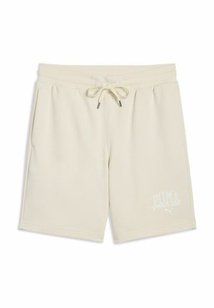 Bežīgas šorti, kas izgatavoti no mīksta auduma, ar regulējamu saites jostu, sānu kabatām un drukātu logo uz kreisā kājas.