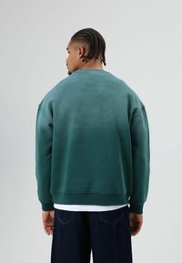 Groene trui met een verloopontwerp, geribde manchetten en een ontspannen pasvorm. Heeft subtiele details op de mouwen en een comfortabele halslijn.