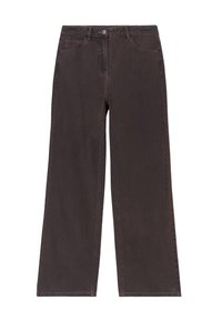 Bruine wijde spijkerbroeken van denim, met een knoopsluiting aan de voorkant, vijf zakken en subtiele stiksels.