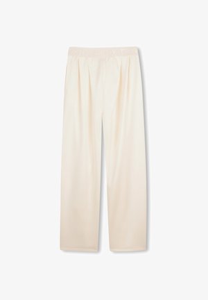 Pantalones anchos color crema con pliegues y una cintura elástica con sutiles detalles de la marca DKNY.