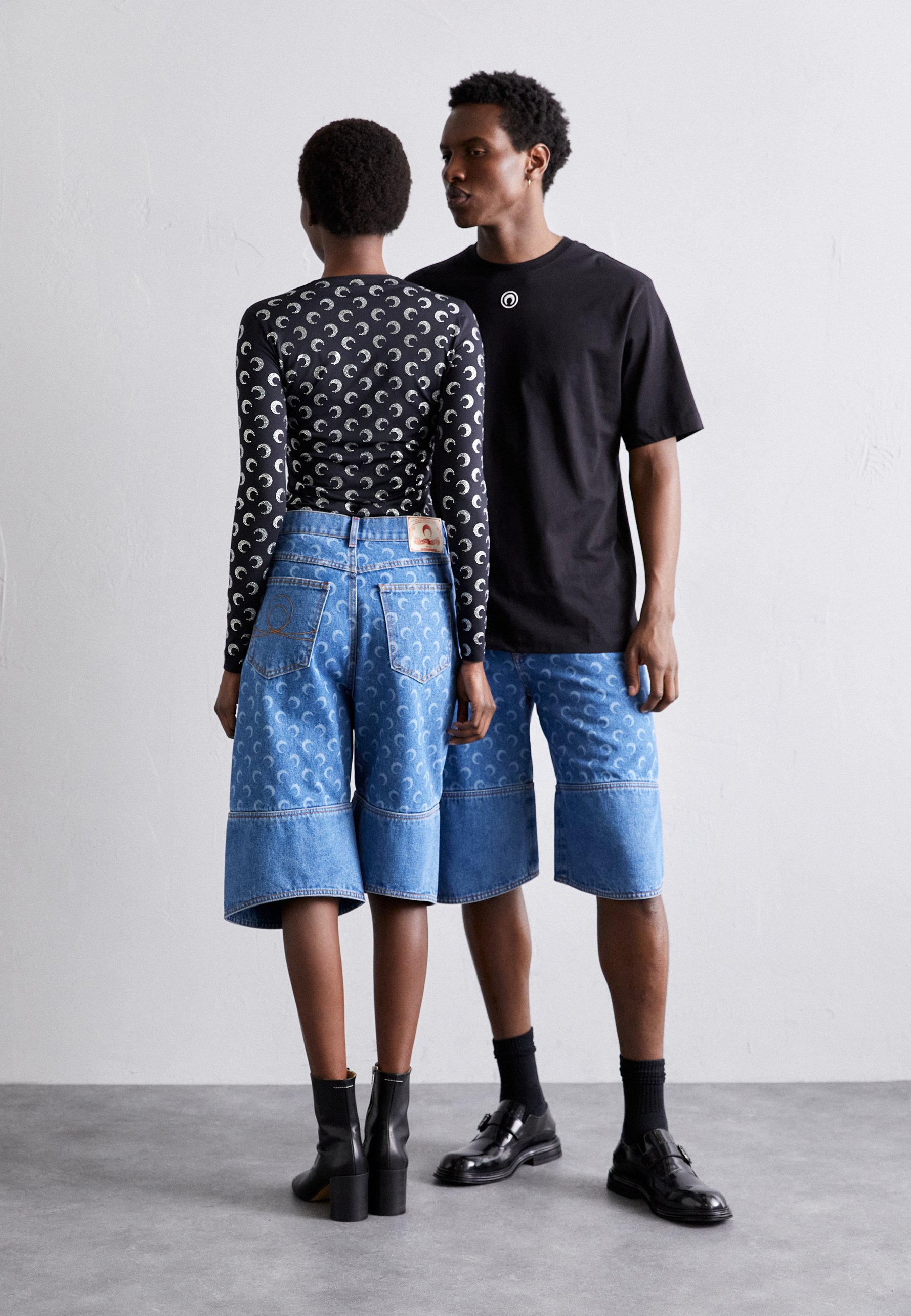 MARINE SERRE MOON BERMUDAS UNISEX - Denim shorts - light blue
