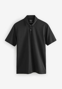 Camisa polo negra de algodón. Presenta un cuello clásico, una tapeta con tres botones y un pequeño logo bordado en el pecho. Diseño slim fit.