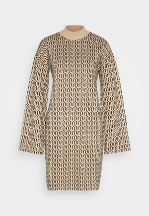 Vero Moda Tall VMGOLD ART SHORT HIGHNECK DRESS  - Neulemekko - beige/black