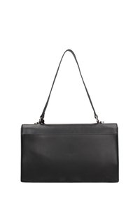 Borsa a tracolla in pelle nera con un design lungo e slanciato, dotata di una singola tracolla e cuciture minimaliste. Nessuna ferramenta o dettagli visibili.