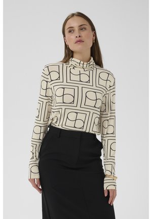 Soaked in Luxury SLHANADI PRINTED ROLLNECK - Langarmshirt - whisper white w black monogram