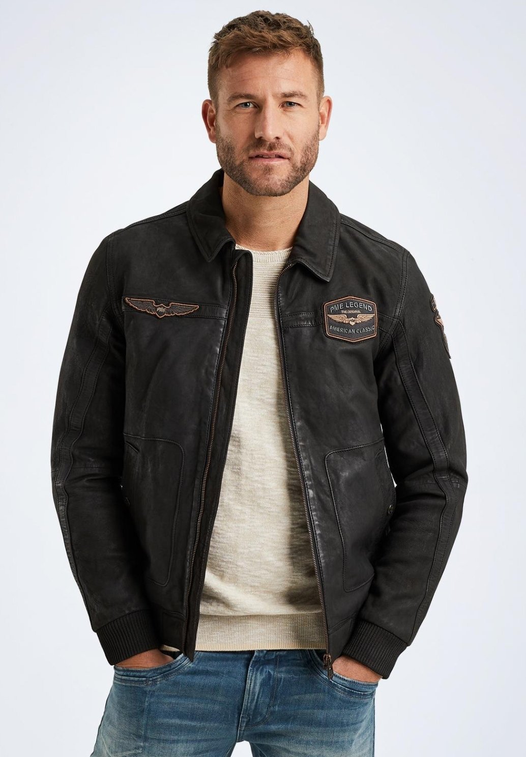 PME Legend Leather jacket - moonless night/black - Zalando