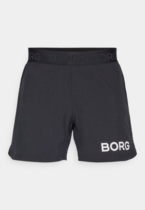 Black athletic shorts featuring a soft, stretchy waistband with "BJÖRN BORG" logo and a white “BORG” text detail on the side.