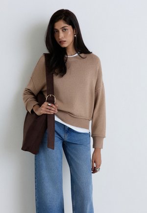 Calliope, MAGLIA GIROCOLLO A TINTA UNITA CON TAGLIO VIVO - Jumper - beige melange