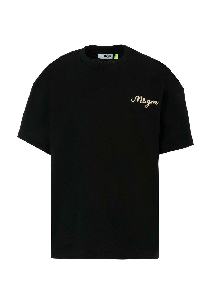 Zwarte katoenen t-shirt met korte mouwen, voorzien van een klein geborduurd "Msgm" logo op de borst. Klassieke ronde halslijn, ontspannen pasvorm.