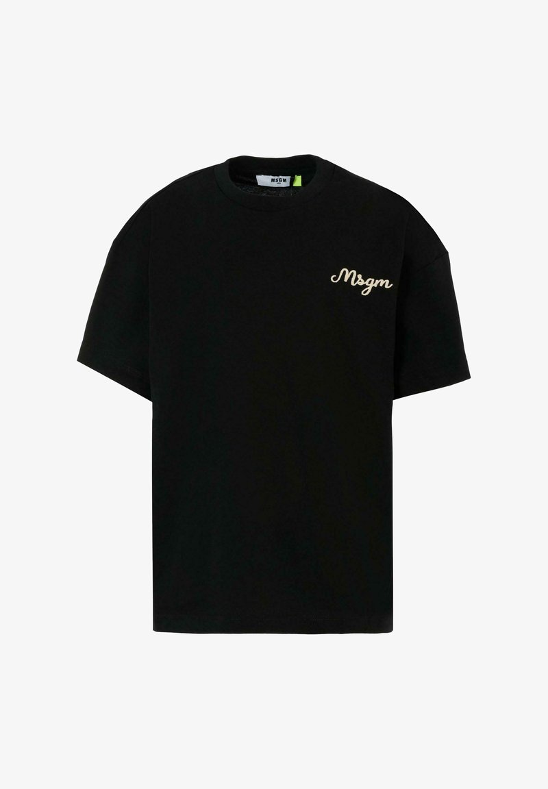 Zwarte katoenen t-shirt met korte mouwen, voorzien van een klein geborduurd "Msgm" logo op de borst. Klassieke ronde halslijn, ontspannen pasvorm.