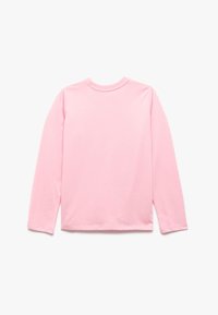 Lichtroze langemouwen shirt met een ronde halslijn. Gemaakt van zachte stof, met eenvoudige, strakke lijnen en zonder zichtbare patronen of hardware.