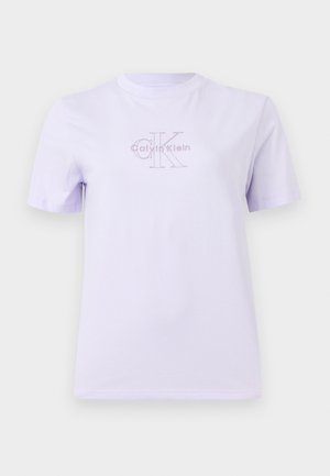 Lyse lilla T-shirt med korte ærmer og rund halsudskæring, med diskret Calvin Klein-logo i midten af brystområdet.