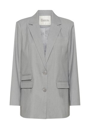 Világosszürke egysoros, kétsoros gombos blézer, bemetszett hajtókákkal, zsebpántos zsebekkel és mellzsebbel, "My Essential Wardrobe" felirattal, 38-as méret.