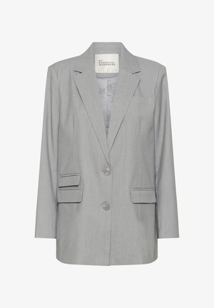 Világosszürke egysoros, kétsoros gombos blézer, bemetszett hajtókákkal, zsebpántos zsebekkel és mellzsebbel, "My Essential Wardrobe" felirattal, 38-as méret.