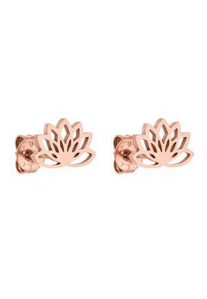 Roségoldstecker in Form von Lotusblumen mit offenem Cut-out-Design und Schmetterlingsverschluss.