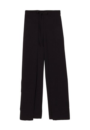 Pantaloni neri a gamba larga realizzati in un materiale morbido, con vita elastica e cordino, e una vestibilità rilassata per il massimo comfort.