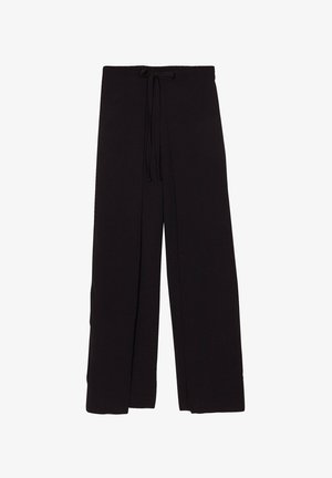 Pantalons larges noirs en matériau doux, dotés d'une taille élastique avec cordon de serrage et d'une coupe décontractée pour le confort.
