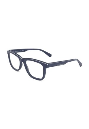Occhiali rettangolari neri con lenti trasparenti, con il marchio Calvin Klein Jeans sulle aste.