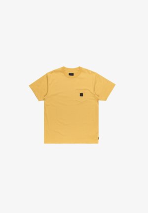 Yellow cotton t-shirt with a round neck, short sleeves, and a left chest pocket featuring a black label. Soft texture, classic fit.